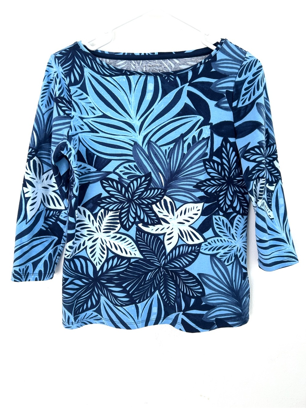 Talbots Blue Multi Floral Scoop Neck Blouse